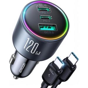 image120W Car Charger USB C for iPhone 16 Pro JOYROOM 3 Port Super Fast Car Charger Adapter PD100WPD35W Car Phone Charger Type C Fast Charging for iPhone 16 15 Pro Max Samsung S24 S23 iPad Laptop120WBLACK
