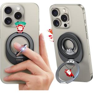 image2024 Newest JOYROOM 2 in 1 Magsafe Phone Pop Grip for Magnetic Socket Sability Max Cell Phone Ring Holder Stand for Phone Case 360 Rotate Finger Ring Kickstand for iPhone 16 15 Pro Max AndroidBlack