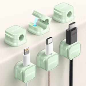 image6 Pack Magnetic Cable Organizer Adhesive Desk Cord Management Cable Smooth Adjustable Wire Holder Keeper Charging Cable Clips Cord Holder for Home Office Desk Phone Car Wall Desktop NightstandDmint Green