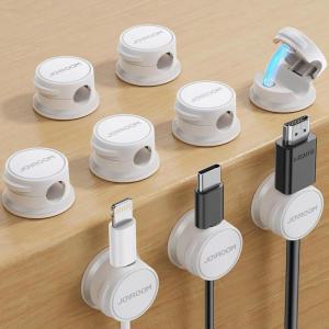 image9 Pack Cable Management Cord Holder Organizer JOYROOM Magnetic Cable Clips Adhesive Wire Keeper Under Desk Cord Hider for Bedside Nightstand Table Desktop USB Wall Car Office Workspace AccessoriesWhite