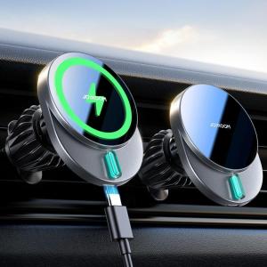 imageJOYROOM 15W for MagSafe Car Mount Charger Ultra Magnetic Phone Holder for Car Vent Charging Fast Wireless Car Charger Mount Fit for iPhone 16 Pro Max Plus Mini 15 14 13 12Gray