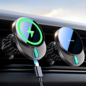 imageJOYROOM 15W for MagSafe Car Mount Charger Ultra Magnetic Phone Holder for Car Vent Charging Fast Wireless Car Charger Mount Fit for iPhone 16 Pro Max Plus Mini 15 14 13 12Brown