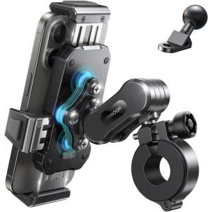 imageJOYROOM Aluminum Alloy Motorcycle Phone Mount with Vibration Dampener Motorcycle Phone Holder for Motorcycle Harley Bike Bicycle Scooter ATVUTV Compatible with iPhone Samsung All Cell PhonesBlack
