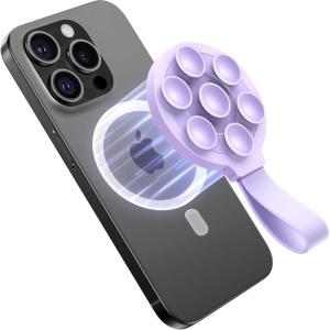 imageJOYROOM Magnetic Suction Phone Case Mount with Silicone Loop Silicone Suction Cup Phone Grip Holder Stand for iPhone 16 Pro Max HandsFree for Selfies and Tiktok Videos Creator and Sharer Hot PinkPurple