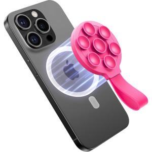 imageJOYROOM Magnetic Suction Phone Case Mount with Silicone Loop Silicone Suction Cup Phone Grip Holder Stand for iPhone 16 Pro Max HandsFree for Selfies and Tiktok Videos Creator and Sharer Hot PinkHot Pink