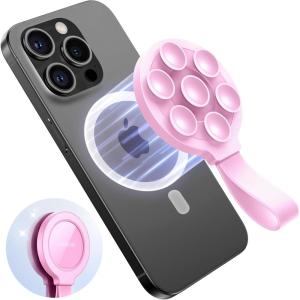 imageJOYROOM Magnetic Suction Phone Case Mount with Silicone Loop Silicone Suction Cup Phone Grip Holder Stand for iPhone 16 Pro Max HandsFree for Selfies and Tiktok Videos Creator and Sharer Hot PinkPink