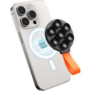 imageJOYROOM Magnetic Suction Phone Case Mount with Silicone Loop Silicone Suction Cup Phone Grip Holder Stand for iPhone 16 Pro Max HandsFree for Selfies and Tiktok Videos Creator and Sharer Hot PinkBlack Orange
