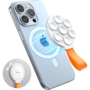imageJOYROOM Magnetic Suction Phone Case Mount with Silicone Loop Silicone Suction Cup Phone Grip Holder Stand for iPhone 16 Pro Max HandsFree for Selfies and Tiktok Videos Creator and Sharer Hot PinkWhite Orange