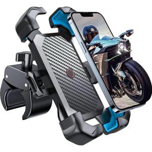 imageJOYROOM Motorcycle Phone Mount 1s Auto Lock100mph Military AntiShake Bike Phone Holder for Bicycle 10s Quick Install Handlebar Phone Mount Compatible with iPhone Samsung All Cell PhoneBlue