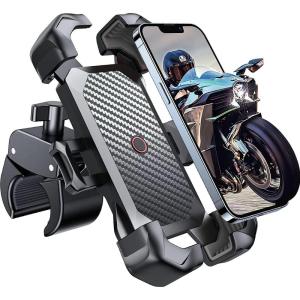 imageJOYROOM Motorcycle Phone Mount 1s Auto Lock100mph Military AntiShake Bike Phone Holder for Bicycle 10s Quick Install Handlebar Phone Mount Compatible with iPhone Samsung All Cell PhoneBlack