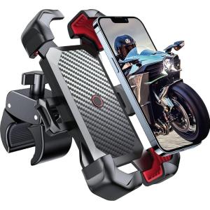 imageJOYROOM Motorcycle Phone Mount 1s Auto Lock100mph Military AntiShake Bike Phone Holder for Bicycle 10s Quick Install Handlebar Phone Mount Compatible with iPhone Samsung All Cell PhoneBlack red