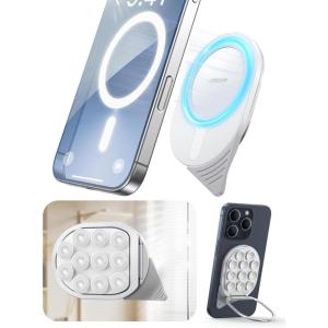 imageJOYROOM Suction Cup Phone Mount Magsafe Phone Grip with Pull Ring Phone Suction Grip for iPhone Samsung Android Cell Phone Grip Holder for Creators Selfies FitnessWhite