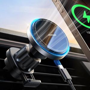 imageJOYROOM for MagSafe Car Mount Charger Fan Cooling 15W Fast Wireless Car Charger Mount iPhone Magnetic Car Phone Holder Fit iPhone 16Pro Max Plus Mini15141312Silver