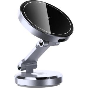 imageJOYROOM for MagSafe Car Mount Charger with Rotatable Charging Panel 15W Fast Charging Metal Magnetic Phone Holder Dashboard Wireless Charger for iPhone Car Mount for iPhone 1615141312Metallic White