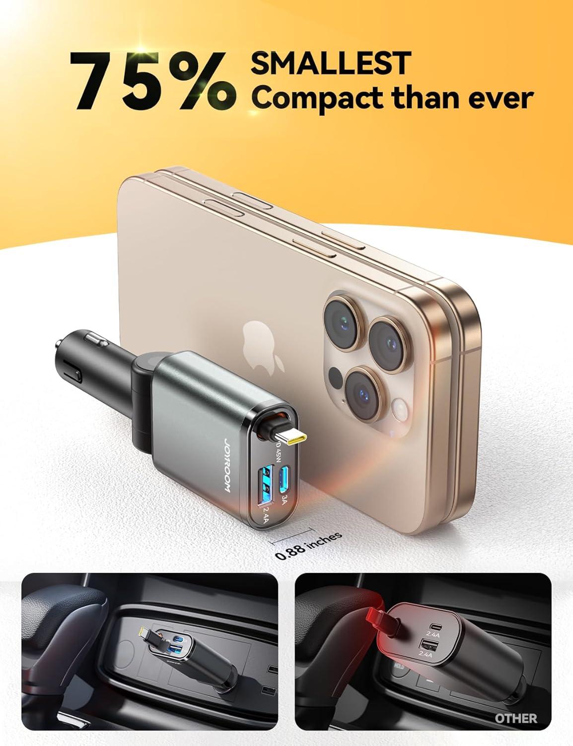 imageCar Charger USB C Fast Charging Retractable for iPhone 16 15 Pro Compact 75 Less Space 57W Fast Type C Car Charger Car Accessories Adapter for iPhone 16 15 Pro Max Samsung Galaxy S2524 AndroidGrey