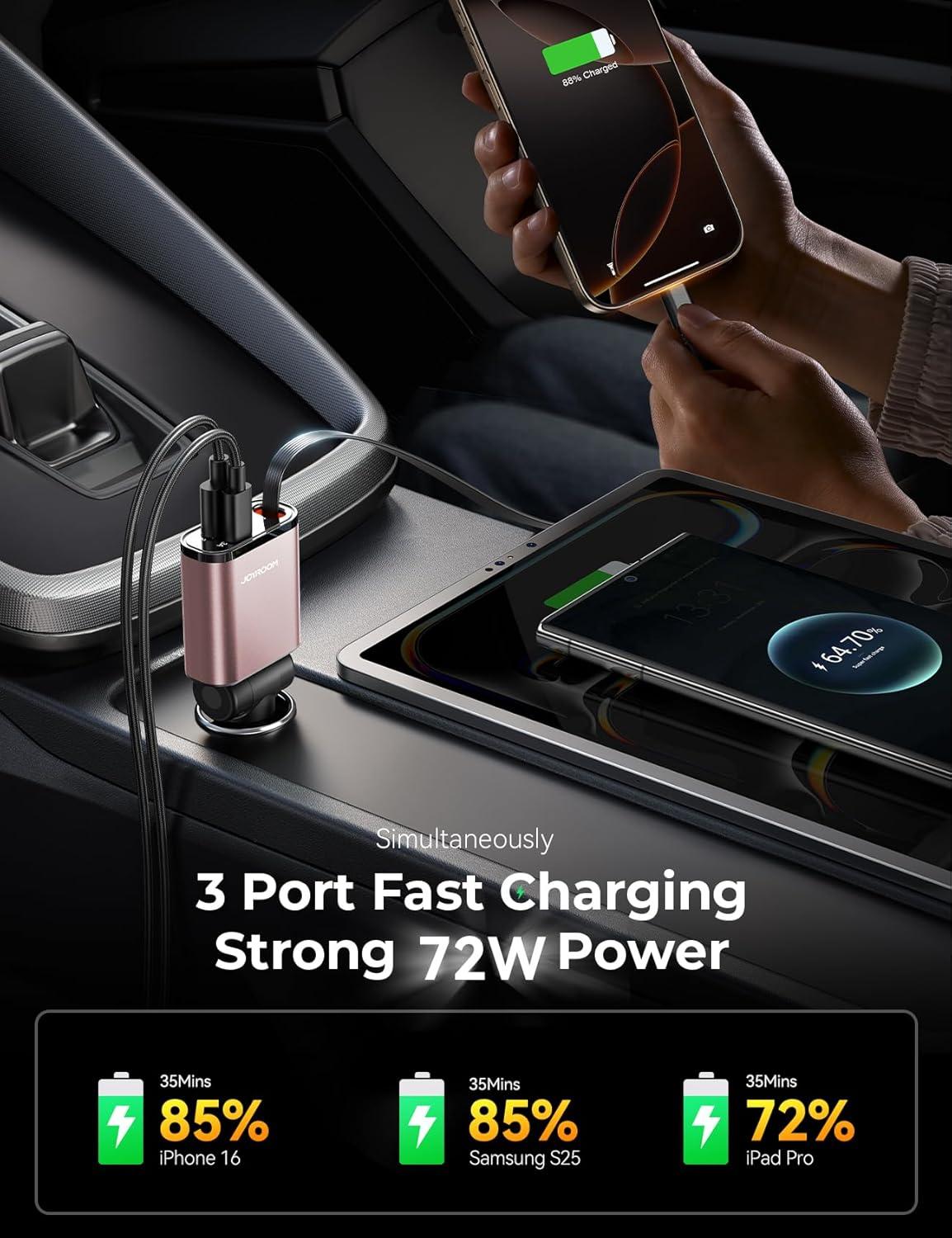 imageCar Charger USB C Fast Charging Retractable for iPhone 16 15 Pro Compact 75 Less Space 57W Fast Type C Car Charger Car Accessories Adapter for iPhone 16 15 Pro Max Samsung Galaxy S2524 AndroidPink