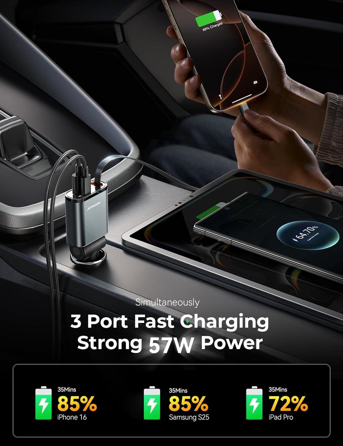 imageCar Charger USB C Fast Charging Retractable for iPhone 16 15 Pro Compact 75 Less Space 57W Fast Type C Car Charger Car Accessories Adapter for iPhone 16 15 Pro Max Samsung Galaxy S2524 AndroidGrey