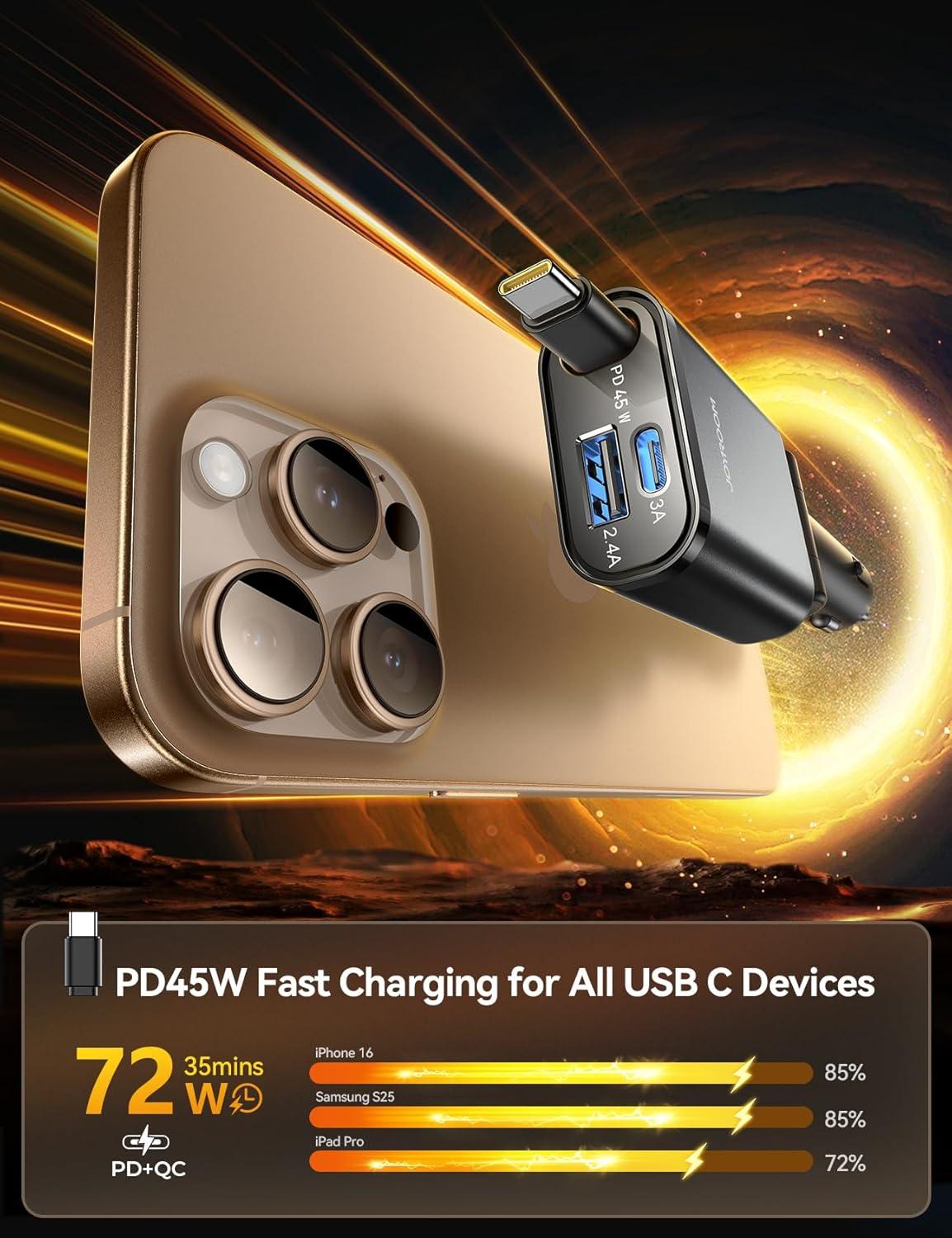 imageCar Charger USB C Fast Charging Retractable for iPhone 16 15 Pro Compact 75 Less Space 57W Fast Type C Car Charger Car Accessories Adapter for iPhone 16 15 Pro Max Samsung Galaxy S2524 AndroidBlack