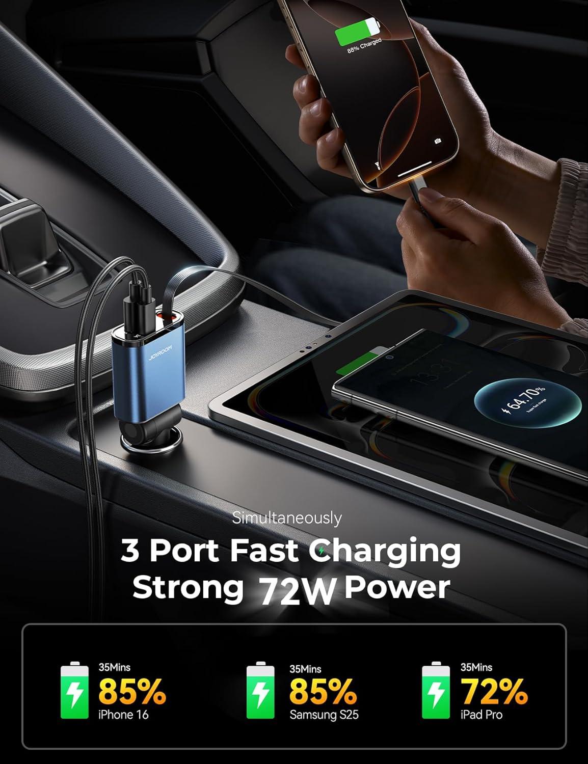 imageCar Charger USB C Fast Charging Retractable for iPhone 16 15 Pro Compact 75 Less Space 57W Fast Type C Car Charger Car Accessories Adapter for iPhone 16 15 Pro Max Samsung Galaxy S2524 AndroidBlue