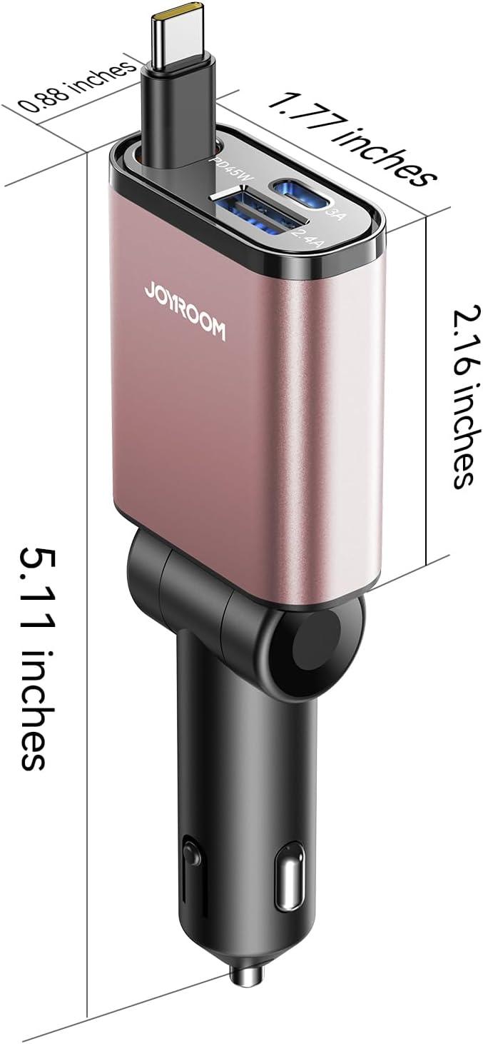 imageCar Charger USB C Fast Charging Retractable for iPhone 16 15 Pro Compact 75 Less Space 57W Fast Type C Car Charger Car Accessories Adapter for iPhone 16 15 Pro Max Samsung Galaxy S2524 AndroidPink
