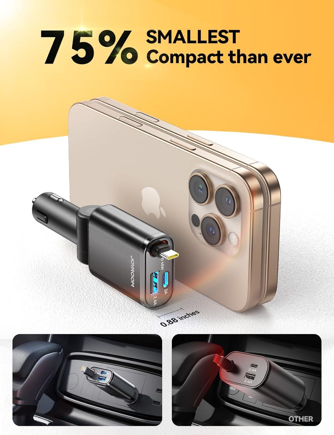 imageCar Charger USB C Fast Charging Retractable for iPhone 16 15 Pro Compact 75 Less Space 57W Fast Type C Car Charger Car Accessories Adapter for iPhone 16 15 Pro Max Samsung Galaxy S2524 AndroidBlack