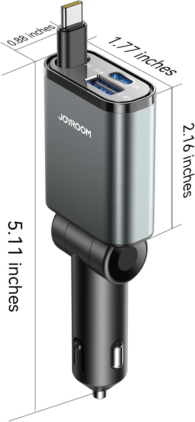 imageCar Charger USB C Fast Charging Retractable for iPhone 16 15 Pro Compact 75 Less Space 57W Fast Type C Car Charger Car Accessories Adapter for iPhone 16 15 Pro Max Samsung Galaxy S2524 AndroidGrey