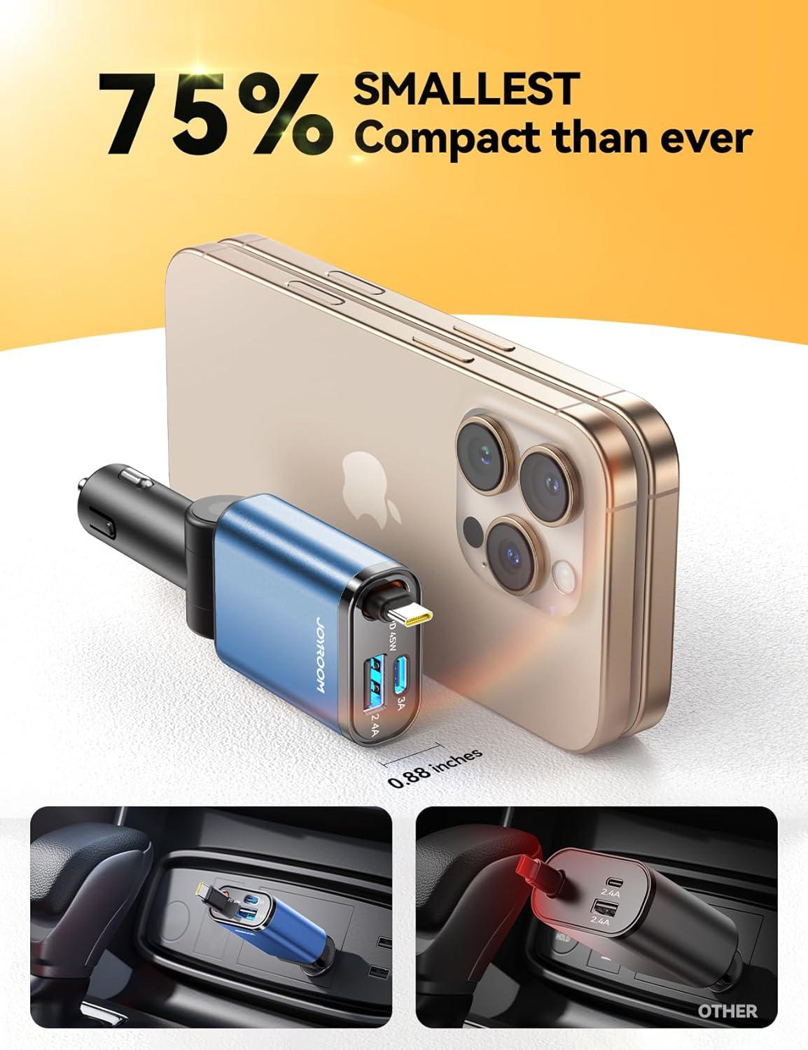 imageCar Charger USB C Fast Charging Retractable for iPhone 16 15 Pro Compact 75 Less Space 57W Fast Type C Car Charger Car Accessories Adapter for iPhone 16 15 Pro Max Samsung Galaxy S2524 AndroidBlue
