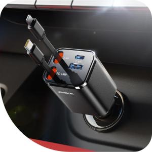 image2025 UltraCompact Retractable Car Charger USB C 84W Car Accessories Adapter for iPhone 16 Fast Charging Car Travel Essentials Gifts for Women Men Car Phone Charger for iPhone 16e 15 Pro Max BlueBlack
