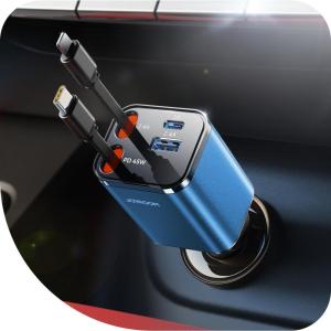 image2025 UltraCompact Retractable Car Charger USB C 84W Car Accessories Adapter for iPhone 16 Fast Charging Car Travel Essentials Gifts for Women Men Car Phone Charger for iPhone 16e 15 Pro Max BlueBlue