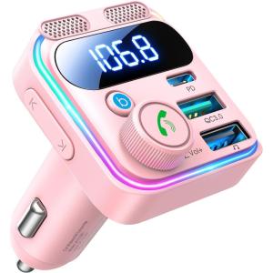 imageJOYROOM 81W Bluetooth 54 Car Adapter FM Transmitter PD ampamp QC 30 USB C Car Charger Cigarette Lighter Adapter HandsFree Calling Radio Support USB Drive Stronger Dual Mics ampamp HiFi Deep Bass SoundPink