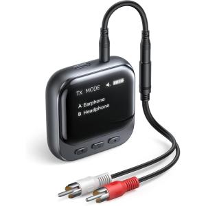 imageJOYROOM Bluetooth 54 Transmitter Receiver with OLED Display 2025 Travel Essentials for 2 Airpods or Headphones35MM AUX Jack Adapter on Flight TV Airplane Car Stereo 400mAh 30H Battery Life