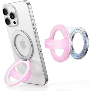 imageJOYROOM Magnetic Phone Grip Silicone Finger Loop Grip Stylish TwinkleGlitter Phone Grip for Magsafe for iPhone 16 Pro Max15 Pro Max141312 Series Pink
