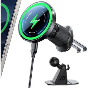 imageJOYROOM for MagSafe Car Mount Charger Upgraded DualClip Grip 15W Fast MagSafe Wireless Car Charger Air Vent Dashboard Set for iPhone 16 Pro Max PlusiPhone 15 14 13 12 Pro Max Plus Black