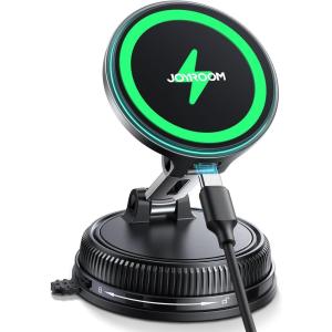 imageJOYROOM for iPhone Magsafe Car Mount Charger Vacuum ampamp Gel 2in1 Strong Suction Magsafe Car Charger 15W Faster Charging Adjustable Suction Cup Phone Mount for iPhone 17 16 15 14 13 Pro Max BlackBlack