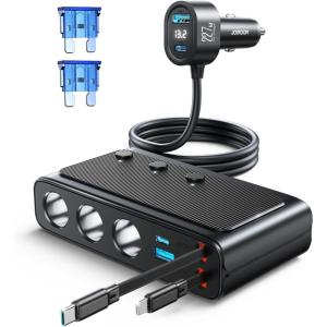 image:imageJOYROOM 9 in 1 Cigarette Lighter Splitter 227W Dual Retractable Car Charger  45W USB C Fast Charger for iPhone 17Samsung 12V24V Independent Switches Cigarette Lighter Adapter for All Car Devices