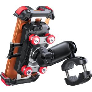 image:imageJOYROOM Motorcycle Phone Mount Holder  Dual Vibration Dampener150mph AntiShock Phone Holder for Motorcycle Metal Extension Handlebar Clamp Bicycle Bike Phone Holder Mount for 477 Cell PhonesRed