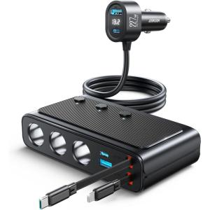 image:imageJOYROOM 227W Dual Retractable Car Charger  for iPhone 17Samsung Independent Switches Cigarette Lighter Adapter for Car Devices
