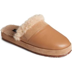 imageSperry Womens Cape May Mule Slipper  Cow Suede Slippers Featuring FullGrain Leather Upper Rubber Outsole and Faux Fur LiningTan
