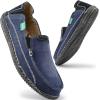 imageVILOCY Mens Slip on Deck Shoes Casual Canvas Loafers Beach Boat Shoes Zero Drop Vintage FlatBlue