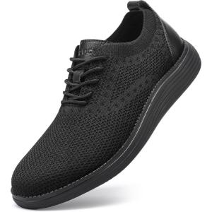 imageVILOCY Mens Casual Dress Sneakers Oxfords Business Mesh Breathable Walking Shoes Tennis ComfortableAll Black