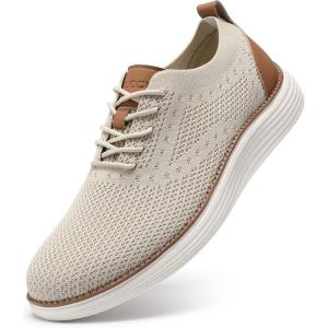 imageVILOCY Mens Casual Dress Sneakers Oxfords Business Mesh Breathable Walking Shoes Tennis ComfortableBeige
