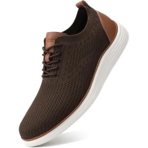 imageVILOCY Mens Casual Dress Sneakers Oxfords Business Mesh Breathable Walking Shoes Tennis ComfortableBrown