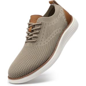 imageVILOCY Mens Casual Dress Sneakers Oxfords Business Mesh Breathable Walking Shoes Tennis ComfortableKhaki