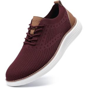 imageVILOCY Mens Casual Dress Sneakers Oxfords Business Mesh Breathable Walking Shoes Tennis ComfortableWine Red