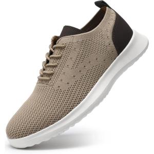 imageVILOCY Mens Fashion Dress Sneakers Casual Walking Shoes Business Oxfords Comfortable Breathable Lightweight Tennis02khaki