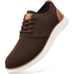 imageVILOCY Mens Fashion Dress Sneakers Casual Walking Shoes Business Oxfords Comfortable Breathable Lightweight TennisBrown