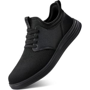 imageVILOCY Mens Slip On Casual Dress Shoes Hands Free Fashion Sneakers Mesh Tennis Walking Work Shoes Comfortable Breathable Lightweight Non SlipAll Black
