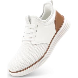 imageVILOCY Mens Slip On Casual Dress Shoes Hands Free Fashion Sneakers Mesh Tennis Walking Work Shoes Comfortable Breathable Lightweight Non SlipWhite