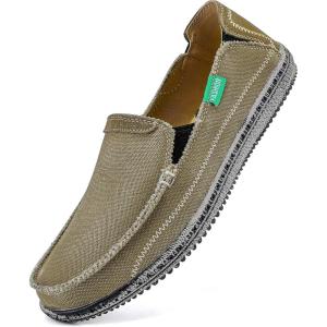 imageVILOCY Mens Slip on Deck Shoes Casual Canvas Loafers Beach Boat Shoes Zero Drop Vintage FlatBase Green