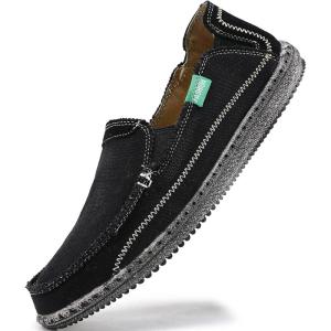 imageVILOCY Mens Slip on Deck Shoes Casual Canvas Loafers Beach Boat Shoes Zero Drop Vintage FlatBlack